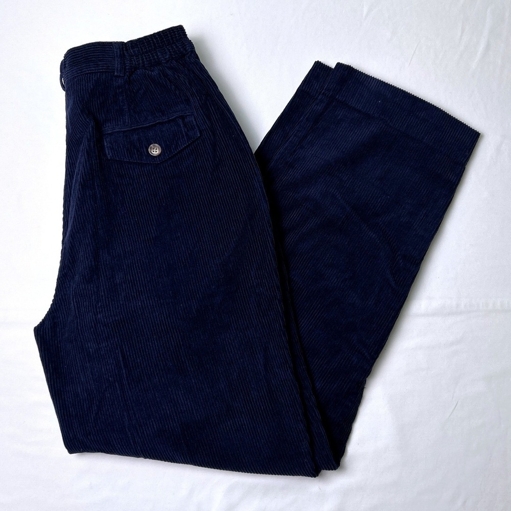 Vintage Talbots Womens Pleated Corduroy Straight Leg Pants Size 10P Navy Blue
